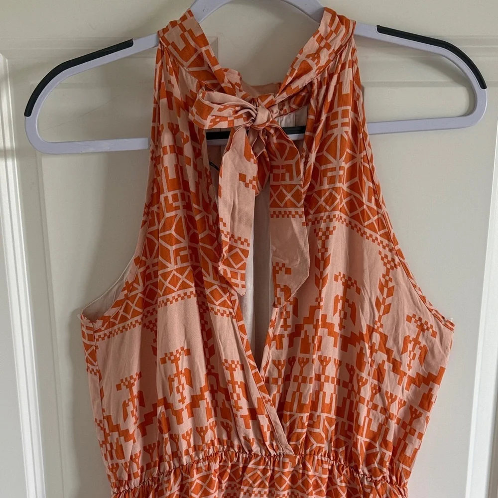 BTFBM Orange Patterned Light Pink Aztex Tribal Sleeveless Halter Mini Dress Med